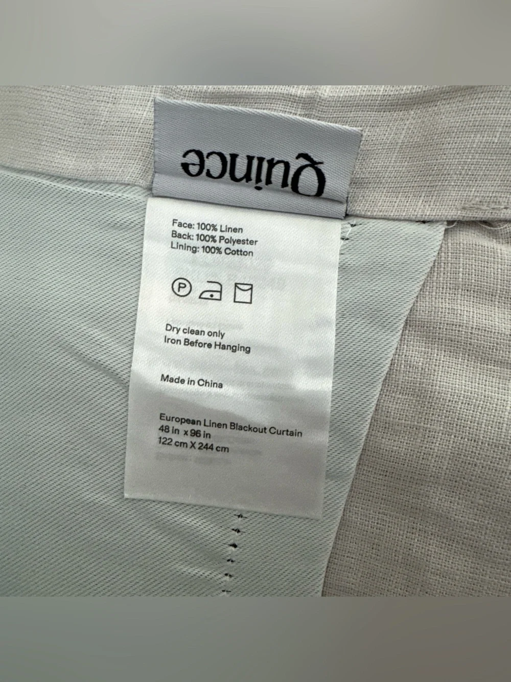 New Quince Euro Linen True Blackout Curtain 48 x 96” Cloud Light Gray 1 Panel